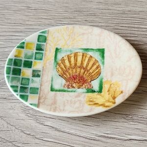 🖤 Carson Seashell Oval Ceramic Trinket Dish Beach Ocean
